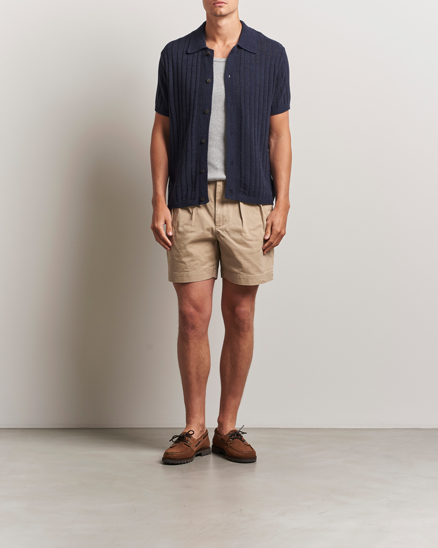 Men | Shirts | LES DEUX | Floyd Knitted Linen Short Sleeve Shirt Dark Navy