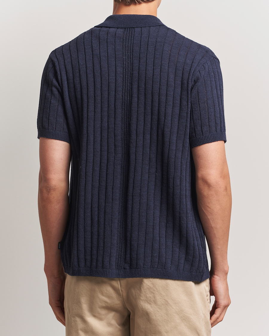 Men | Shirts | LES DEUX | Floyd Knitted Linen Short Sleeve Shirt Dark Navy