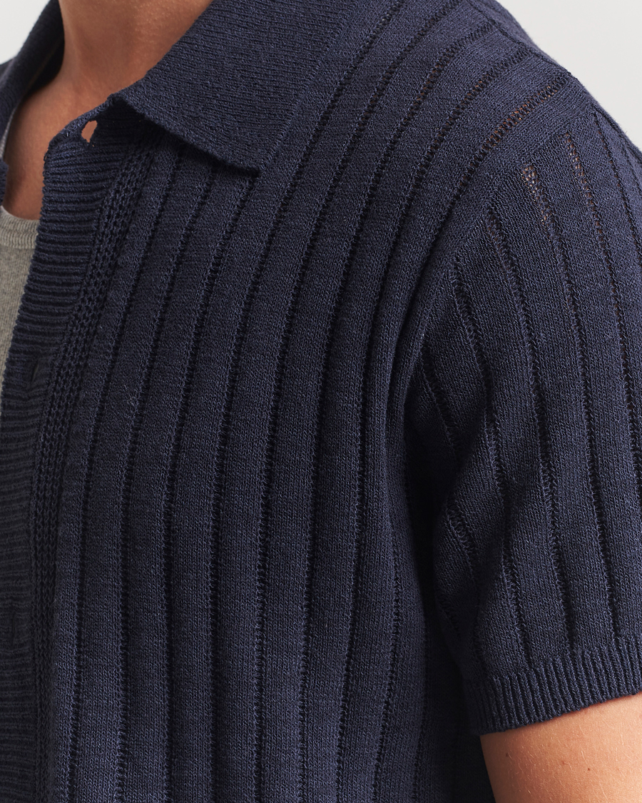 Men | Shirts | LES DEUX | Floyd Knitted Linen Short Sleeve Shirt Dark Navy