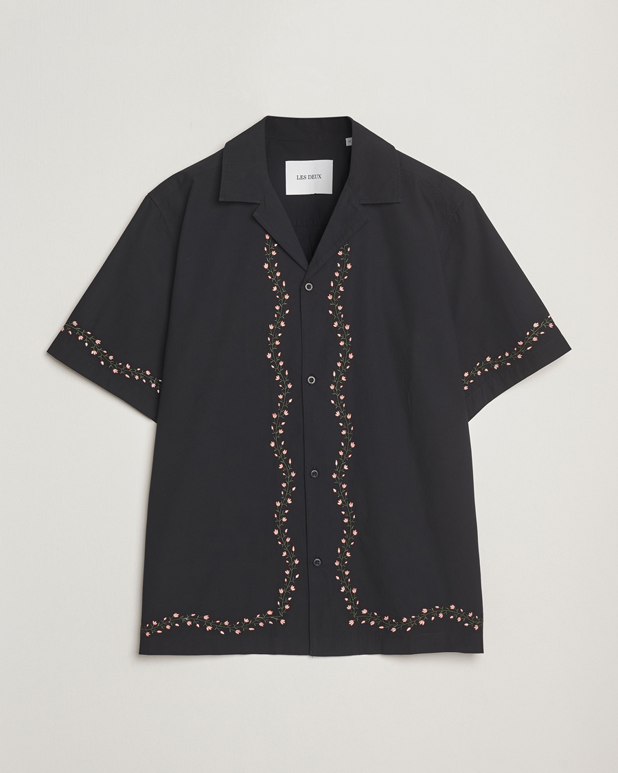 Men | Shirts | LES DEUX | Lesley Embroidery Short Sleeve Shirt Black