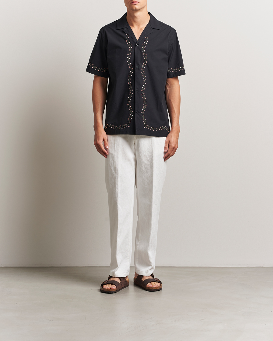 Men | Shirts | LES DEUX | Lesley Embroidery Short Sleeve Shirt Black