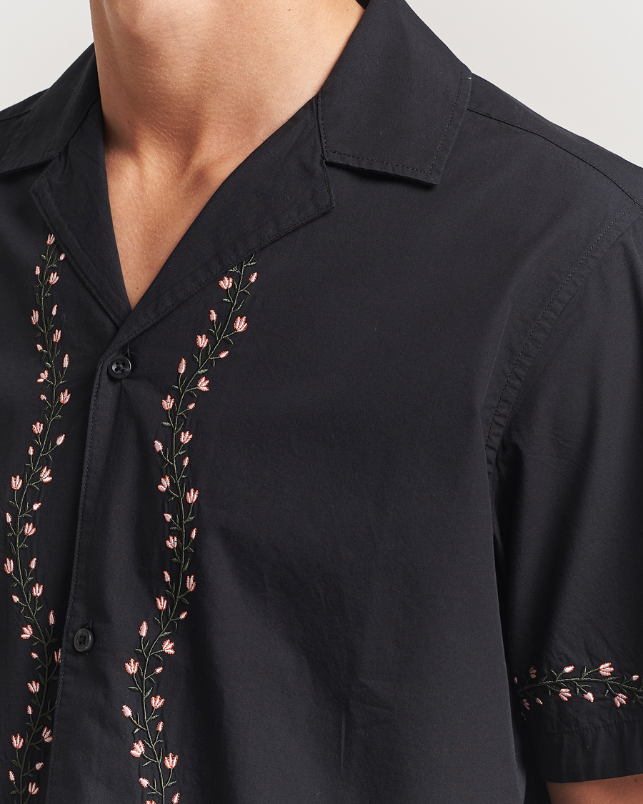Men | Shirts | LES DEUX | Lesley Embroidery Short Sleeve Shirt Black