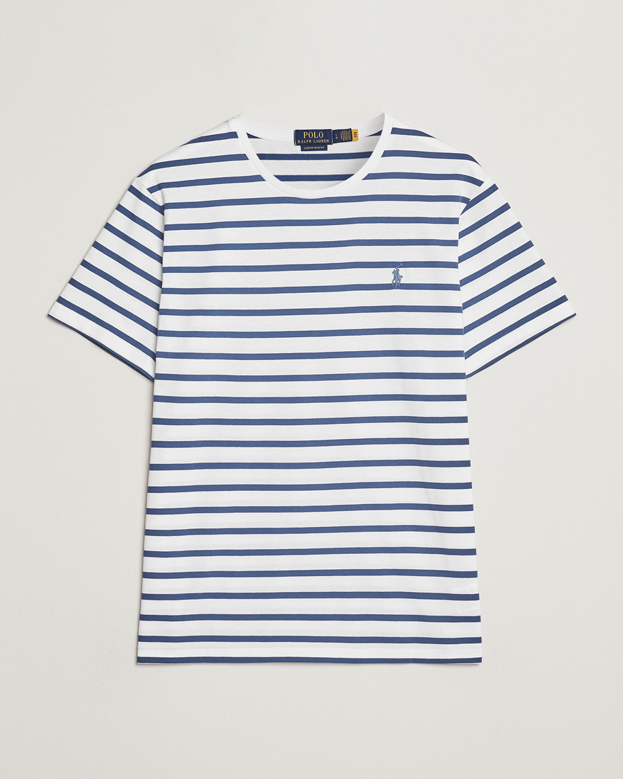 Men | T-Shirts | Polo Ralph Lauren | Custom Slim Fit Striped Tee White/Old Royal