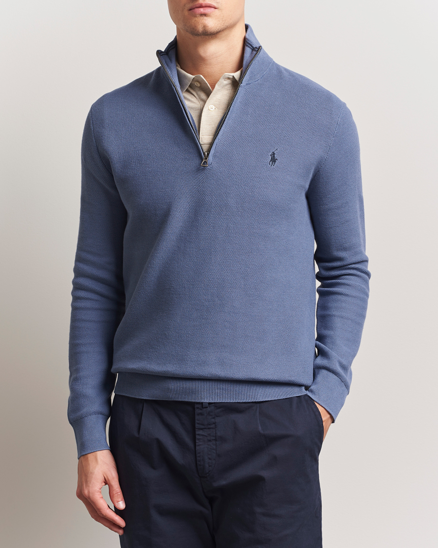 Men | Sweaters & Knitwear | Polo Ralph Lauren | Half Zip Cotton Pullover Capri Blue