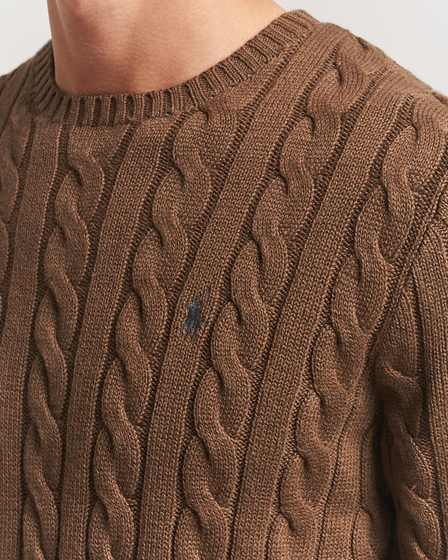 Men | Sweaters & Knitwear | Polo Ralph Lauren | Cotton Cable Pullover Coffee Brown Heather