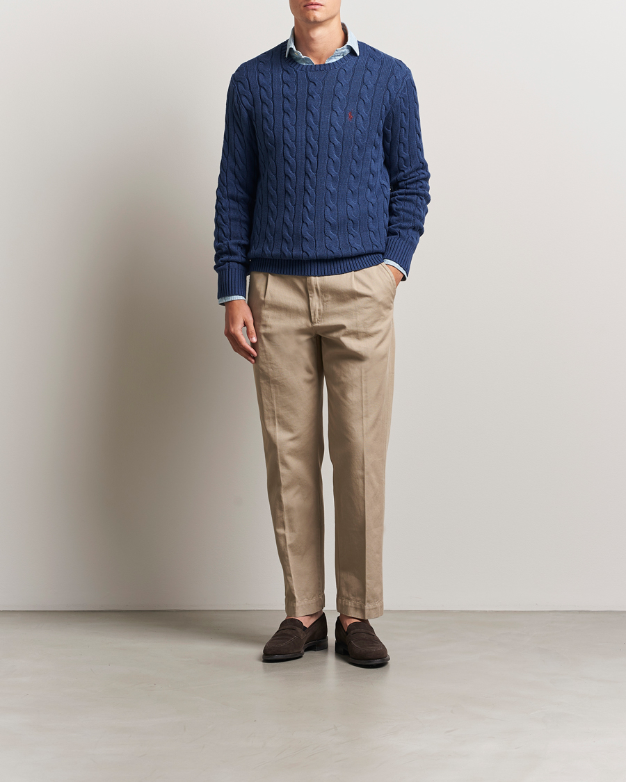 Men | Sweaters & Knitwear | Polo Ralph Lauren | Cotton Cable Pullover Light Navy