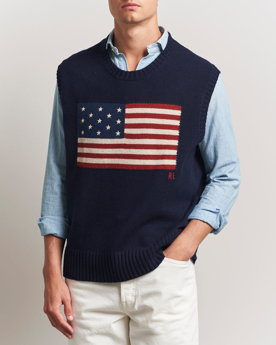 Men | Sweaters & Knitwear | Polo Ralph Lauren | US Flag Cotton/Wool Vest Hunter Navy
