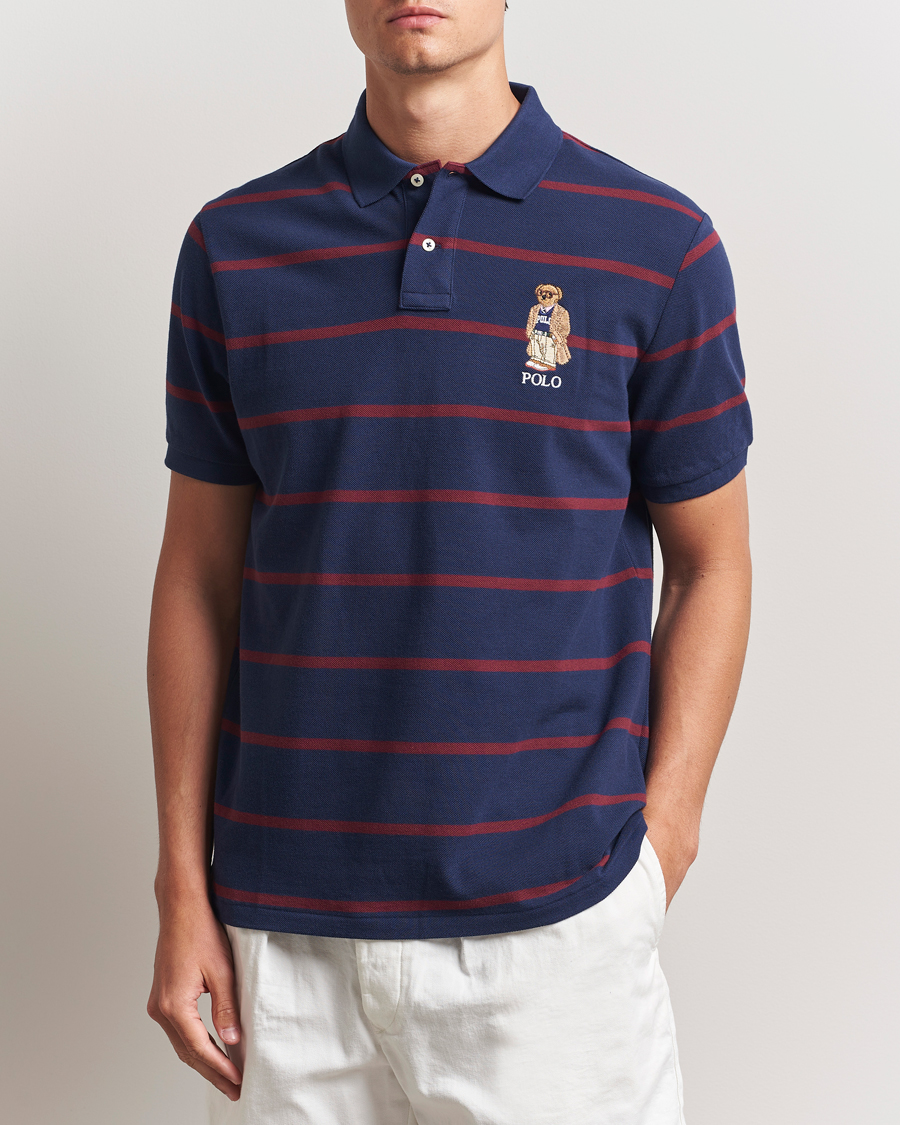 Men | Polo Shirts | Polo Ralph Lauren | Custom Slim Fit Bear Striped Polo Navy/Heritage Bear