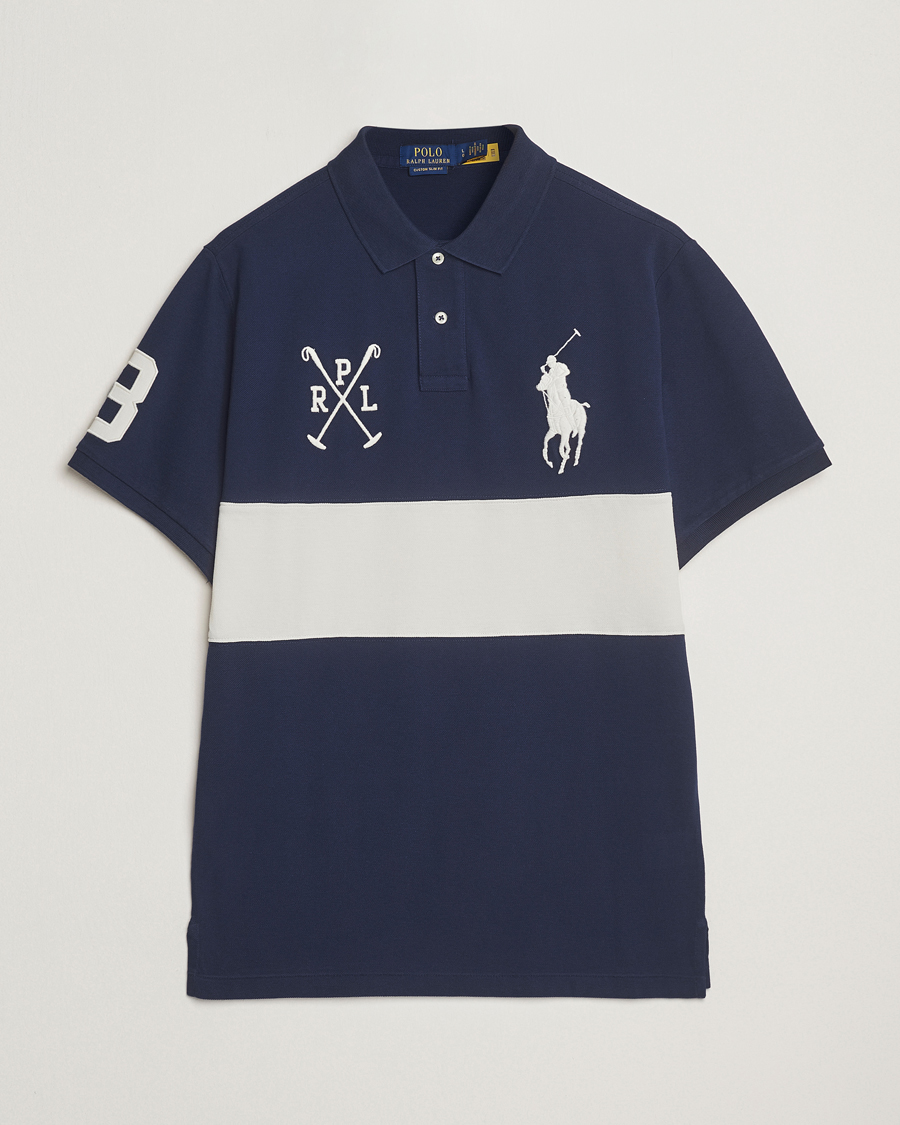 Men | Polo Shirts | Polo Ralph Lauren | Custom Slim Block Stripe Polo Newport Navy/Nevis
