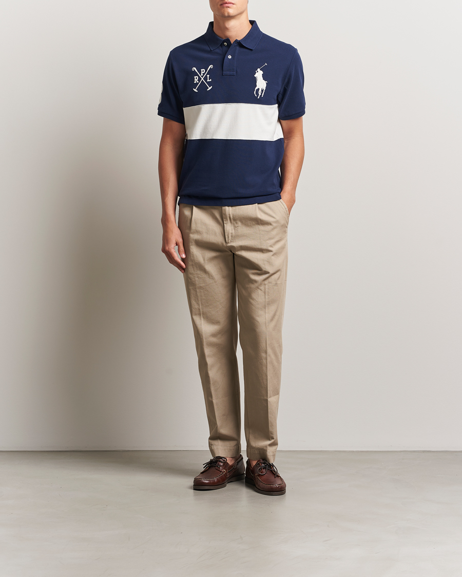 Men | Polo Shirts | Polo Ralph Lauren | Custom Slim Block Stripe Polo Newport Navy/Nevis