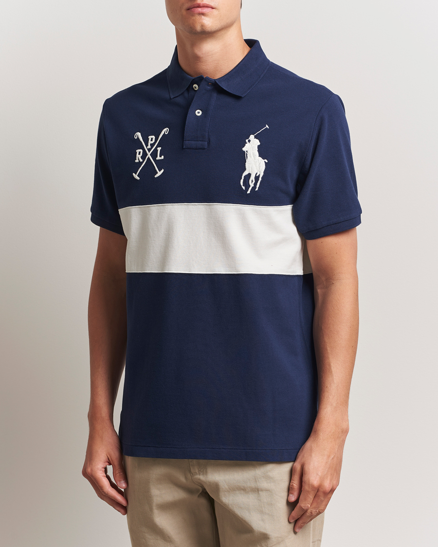 Men | Polo Shirts | Polo Ralph Lauren | Custom Slim Block Stripe Polo Newport Navy/Nevis