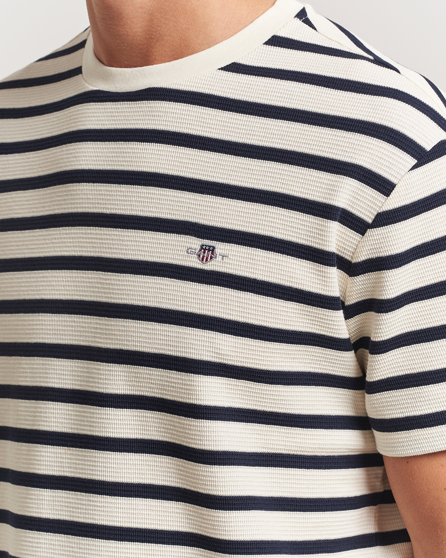 Men | T-Shirts | GANT | Waffle Textured Striped T-Shirt Cream
