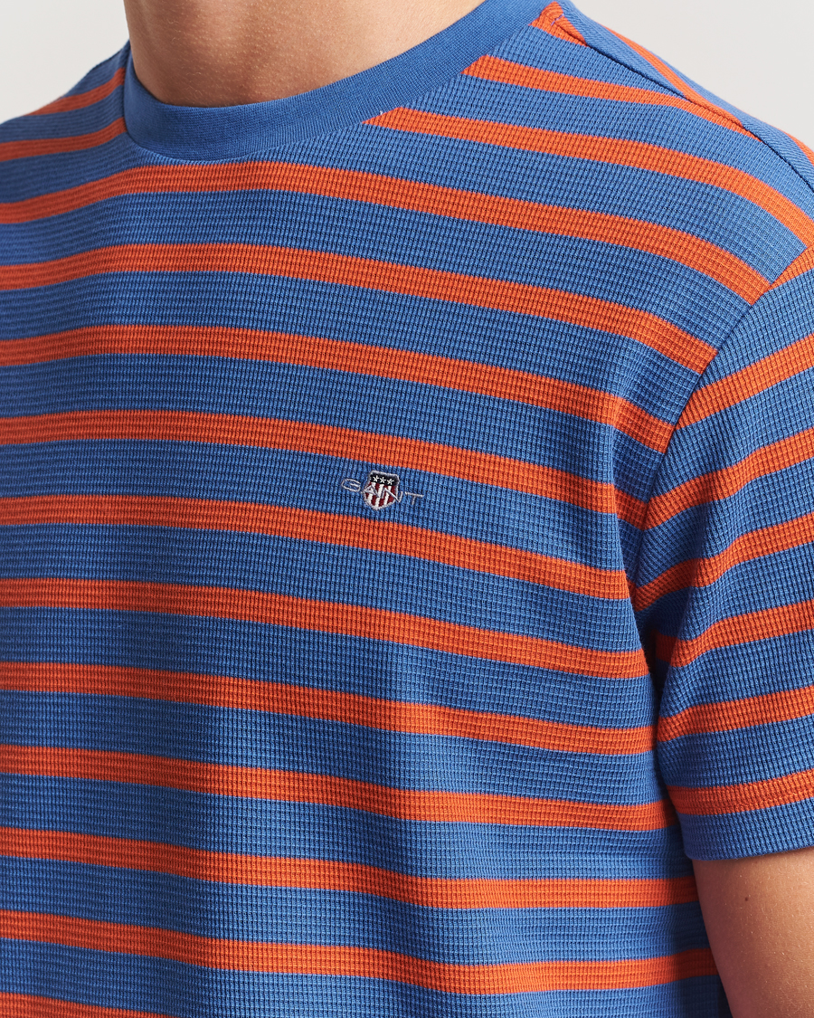 Men | T-Shirts | GANT | Waffle Textured Striped T-Shirt Rich Blue