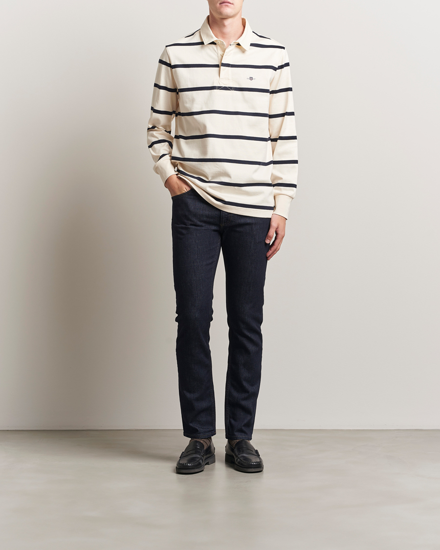 Men | Sweaters & Knitwear | GANT | Thin Stripe Heavy Rugger Cream