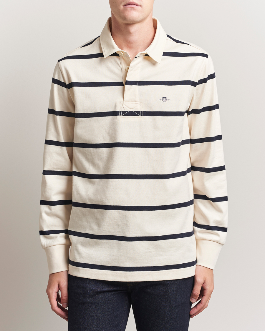 Men | Sweaters & Knitwear | GANT | Thin Stripe Heavy Rugger Cream