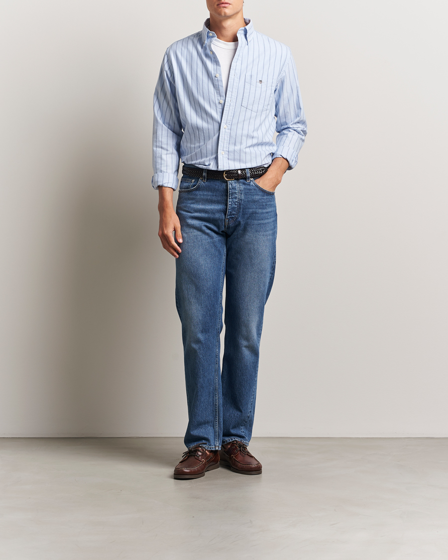 Men | Shirts | GANT | Regular Fit Classic Oxford Striped Shirt Light Blue
