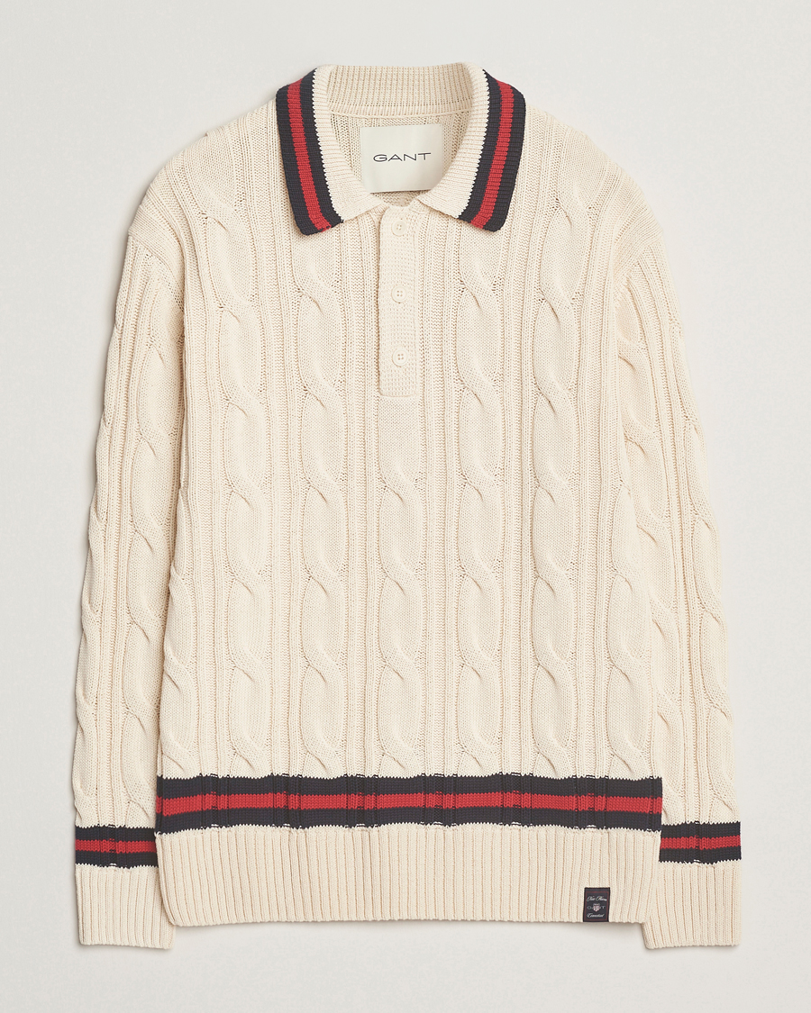 Men | Sweaters & Knitwear | GANT | Cable Heavy Knitted Polo Cream