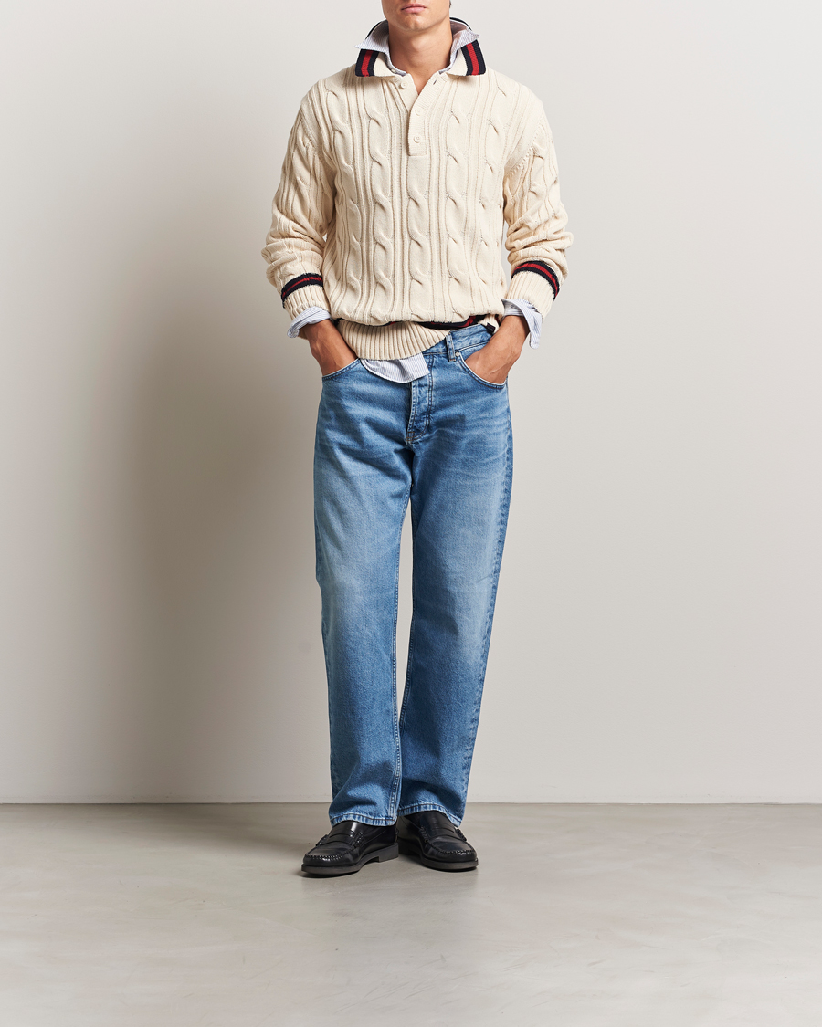 Men | Sweaters & Knitwear | GANT | Cable Heavy Knitted Polo Cream