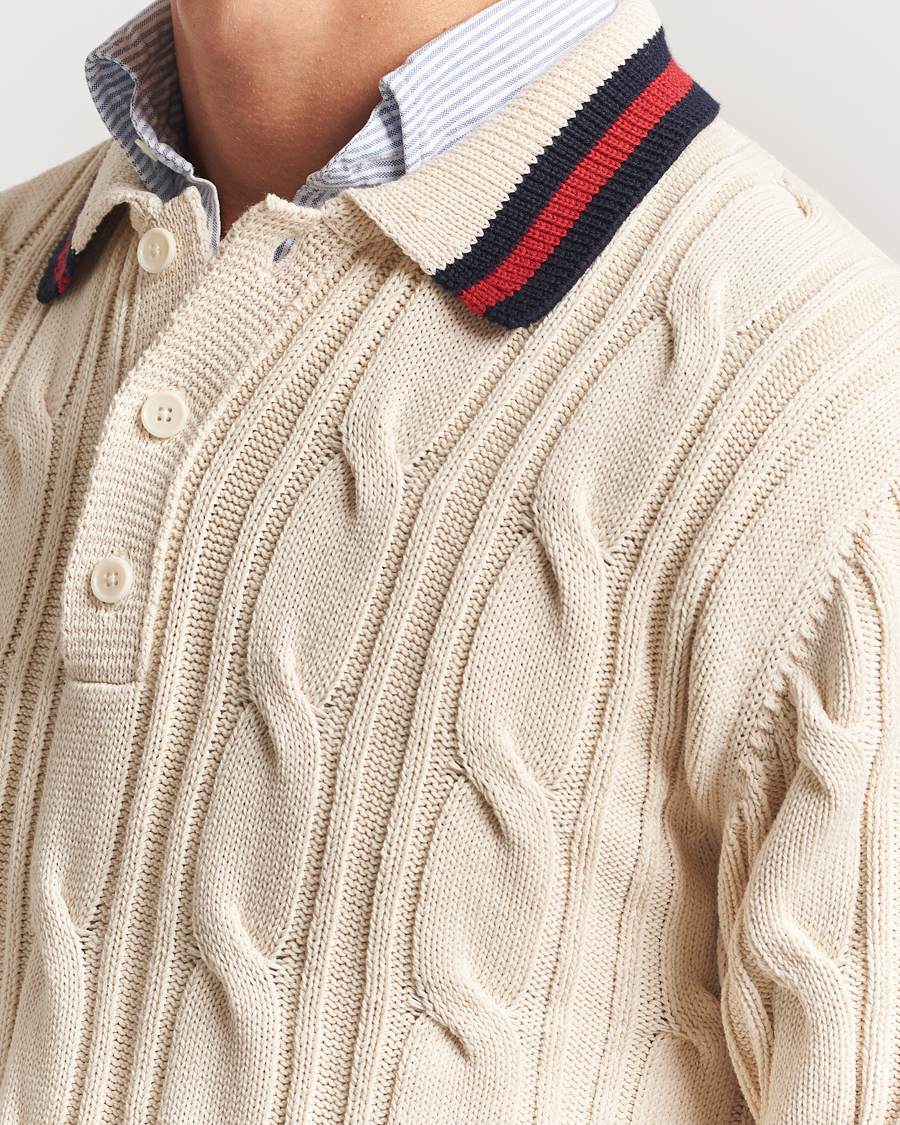 Men | Sweaters & Knitwear | GANT | Cable Heavy Knitted Polo Cream