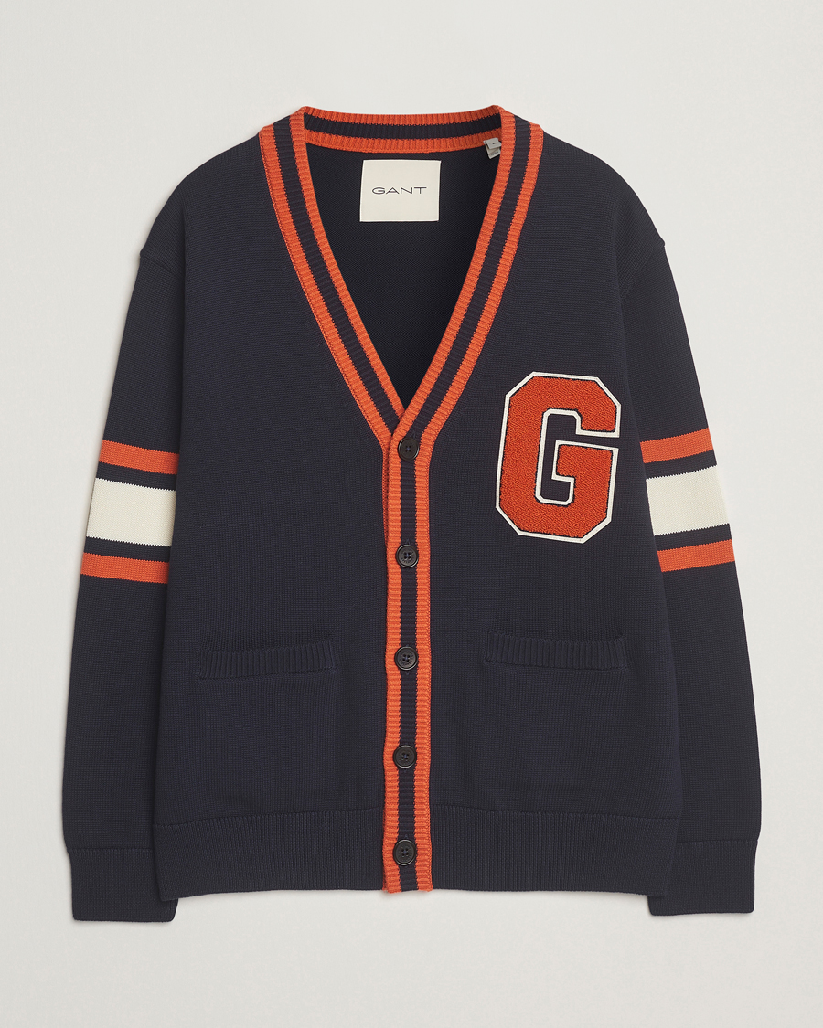 Men | Sweaters & Knitwear | GANT | G-Badge Knitted Cardigan Evening Blue