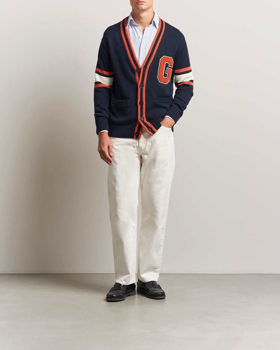 Men | Sweaters & Knitwear | GANT | G-Badge Knitted Cardigan Evening Blue
