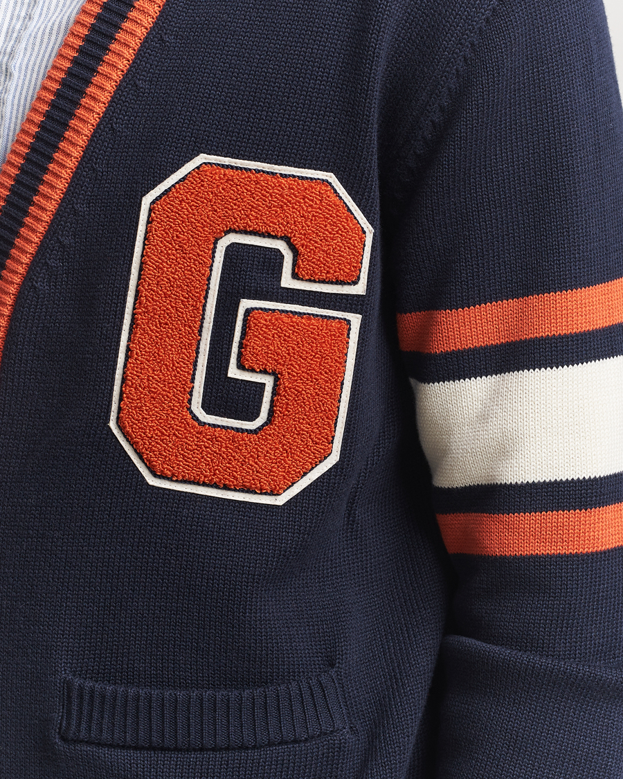 Men | Sweaters & Knitwear | GANT | G-Badge Knitted Cardigan Evening Blue