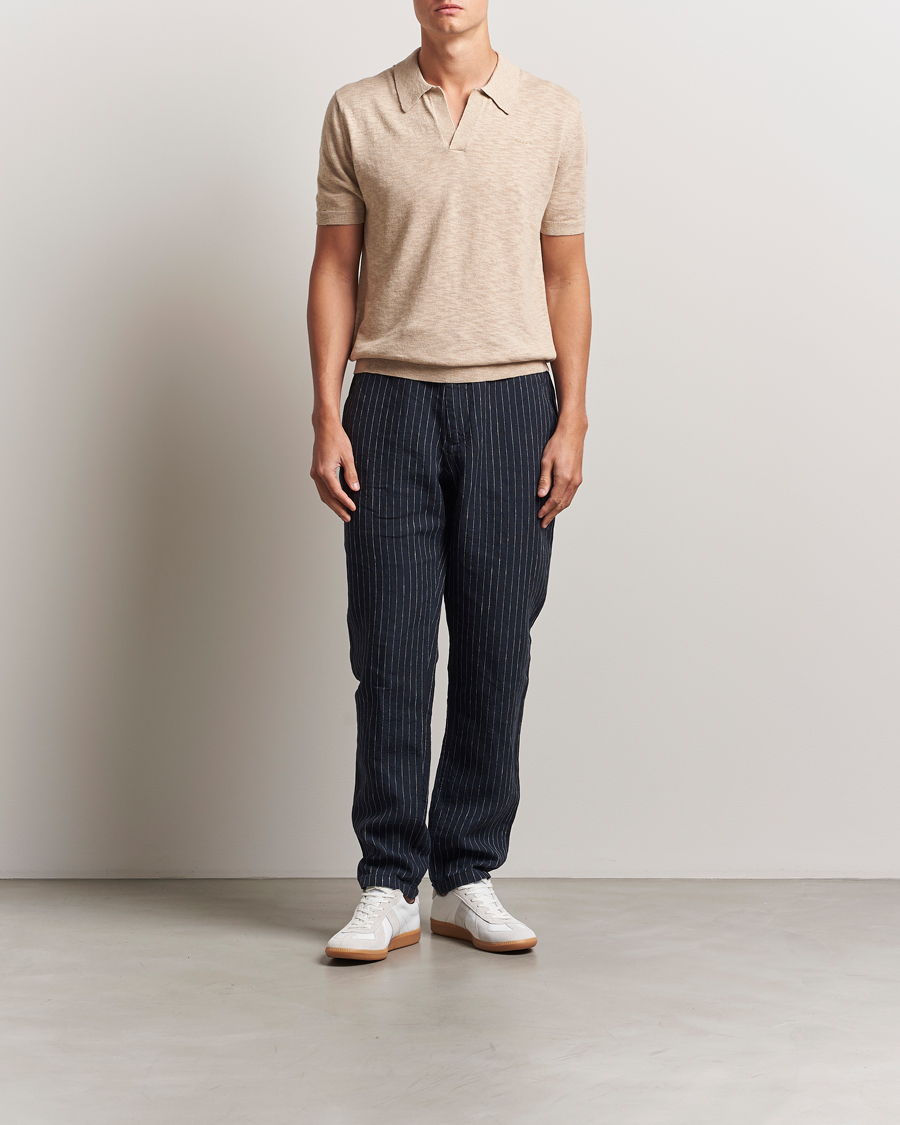 Men | Polo Shirts | GANT | Linen/Cotton Open Collar Polo Dry Sand