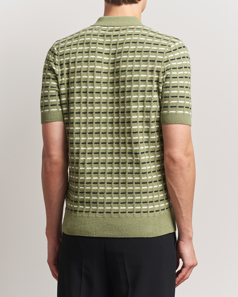 Men | Polo Shirts | Fred Perry | Bouclé Ribbed Knitted Polo Olive Mint