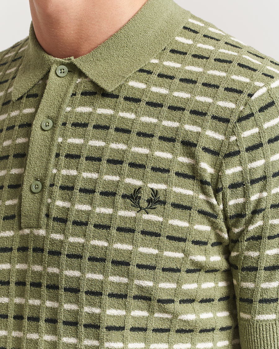 Men | Polo Shirts | Fred Perry | Bouclé Ribbed Knitted Polo Olive Mint