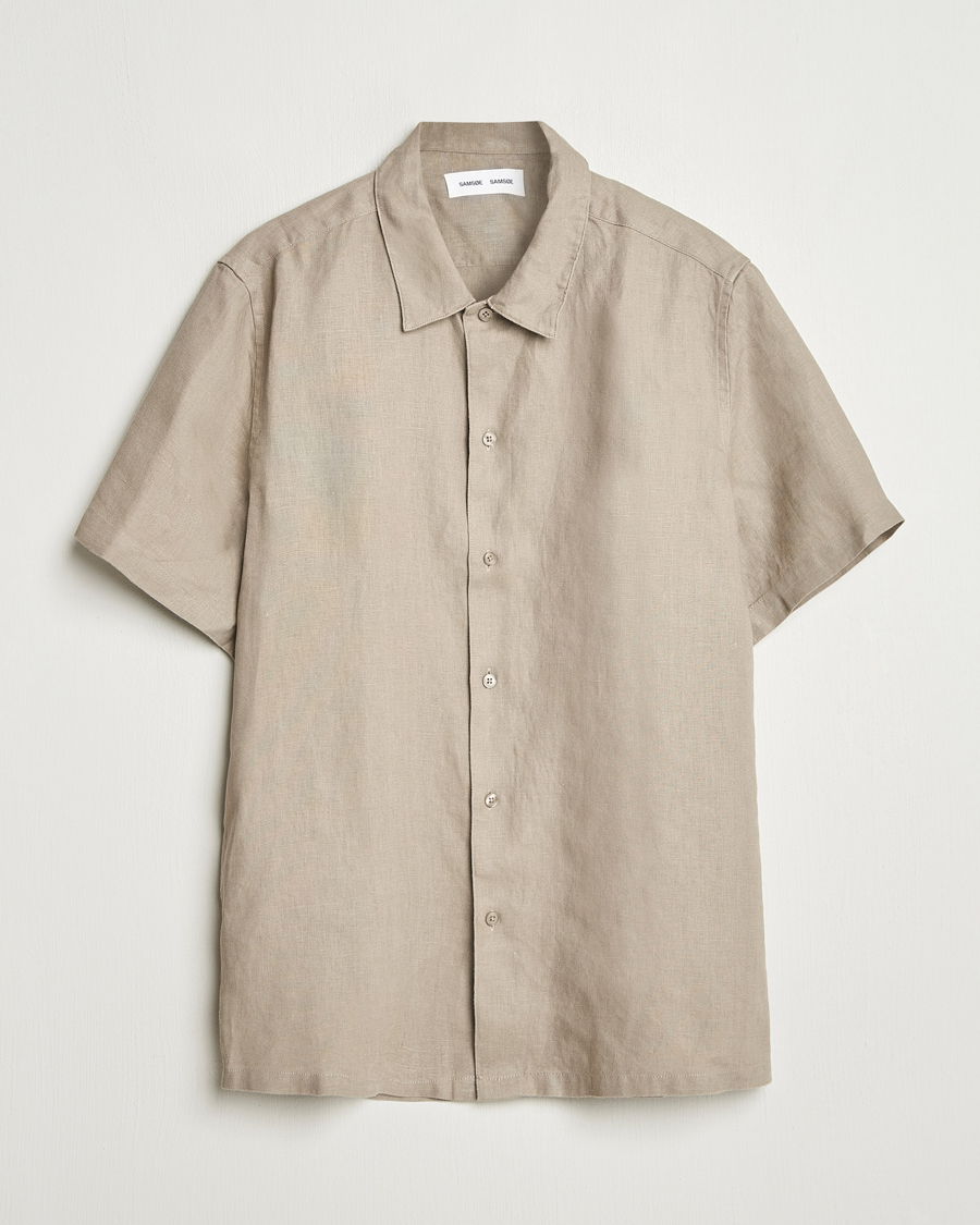 Men | Shirts | Samsøe Samsøe | Avan Linen Short Sleeve Shirt Greige