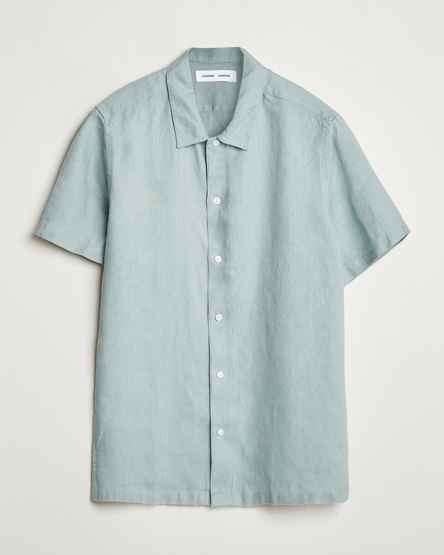 Men | Shirts | Samsøe Samsøe | Avan Linen Short Sleeve Shirt Abyss Green