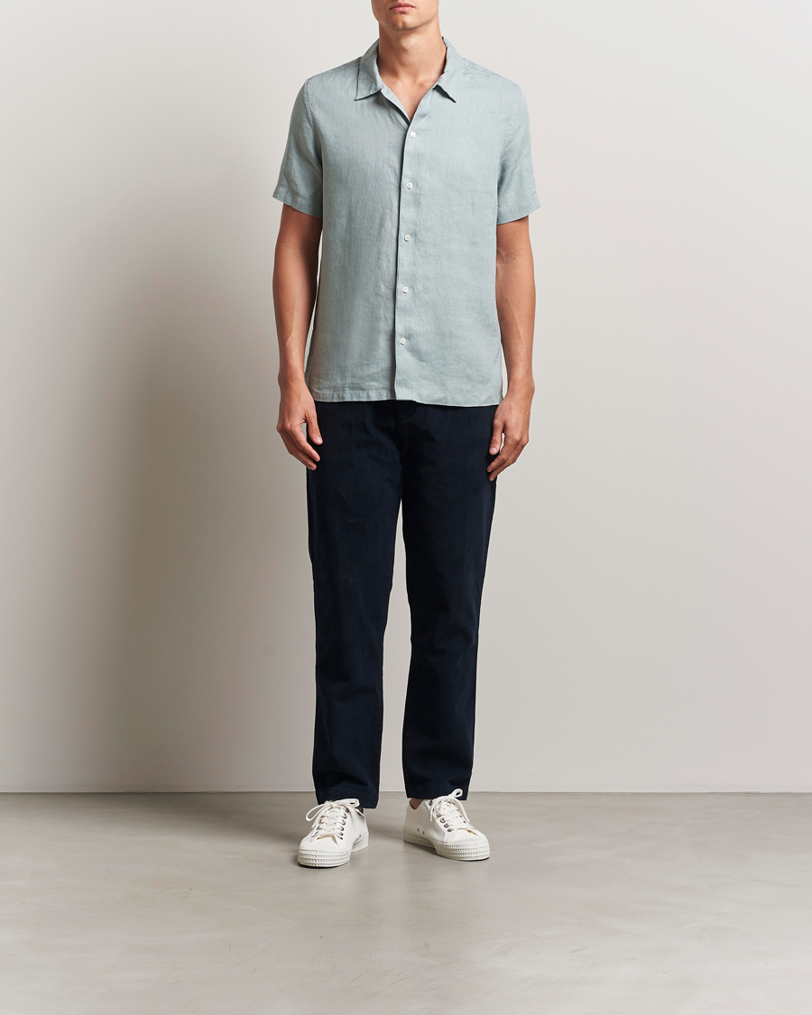 Men | Shirts | Samsøe Samsøe | Avan Linen Short Sleeve Shirt Abyss Green
