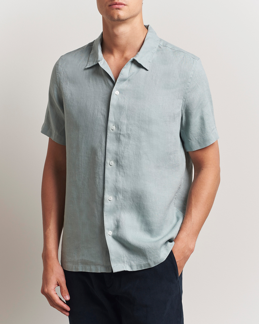 Men | Shirts | Samsøe Samsøe | Avan Linen Short Sleeve Shirt Abyss Green