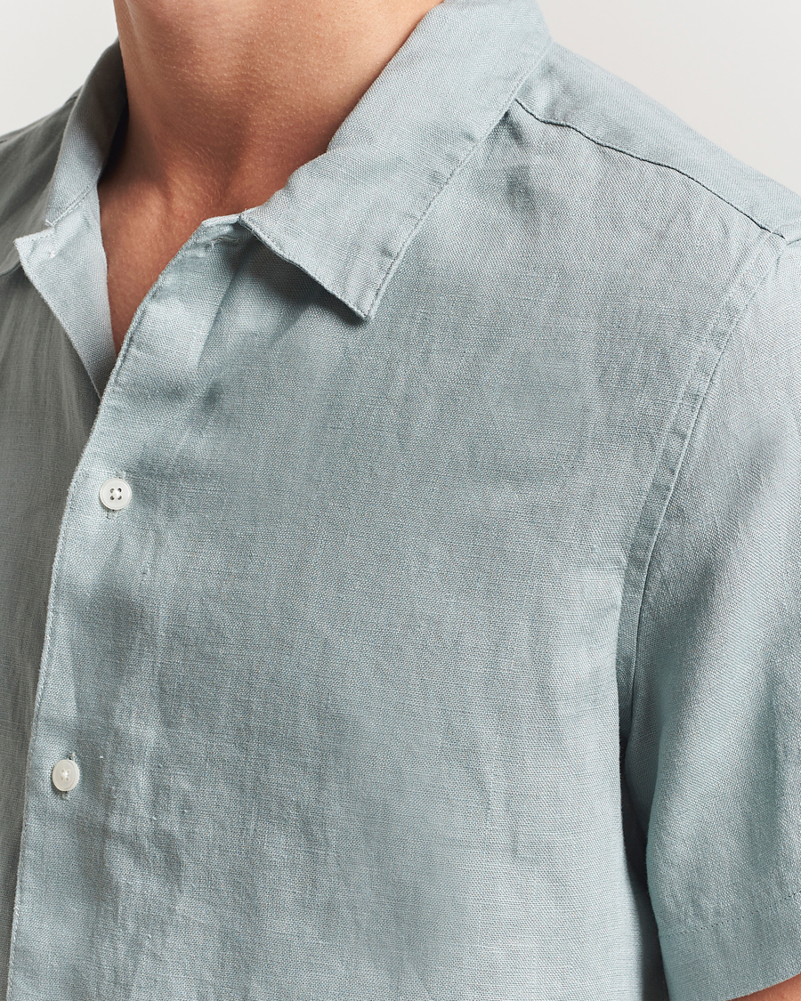 Men | Shirts | Samsøe Samsøe | Avan Linen Short Sleeve Shirt Abyss Green