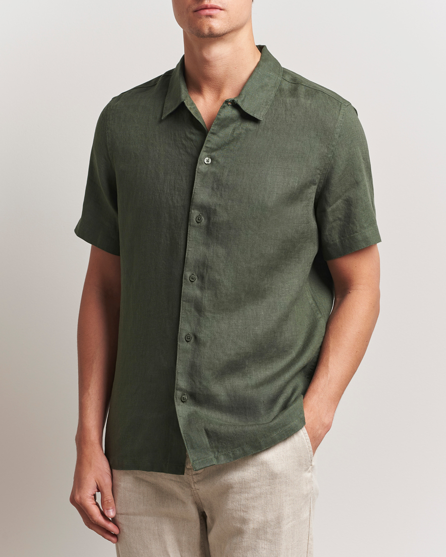 Men | Shirts | Samsøe Samsøe | Avan Linen Short Sleeve Shirt Climbing Ivy