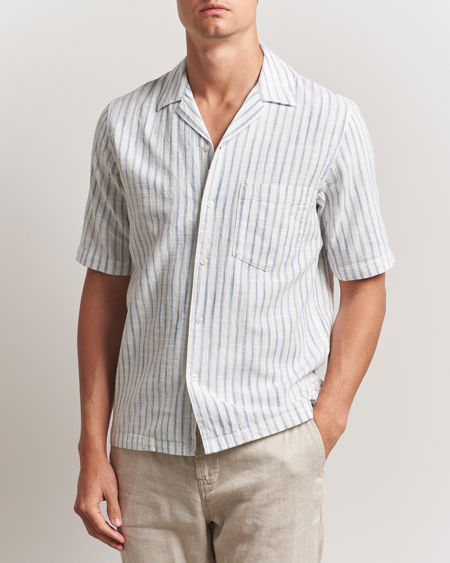Men | Shirts | Samsøe Samsøe | Oscar Striped Short Sleeve Shirt Clear Cream