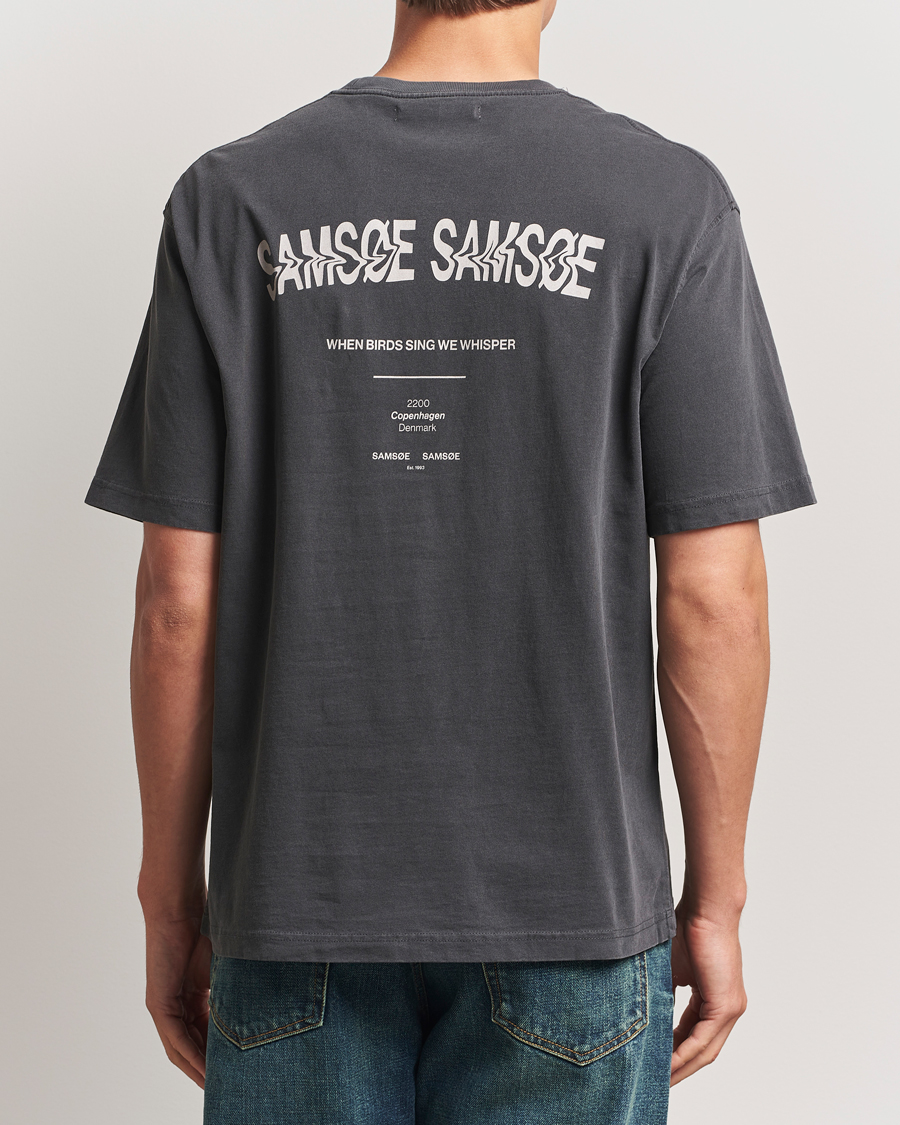 Men | T-Shirts | Samsøe Samsøe | Printed Swirl Crew Neck T-Shirt Washed Black
