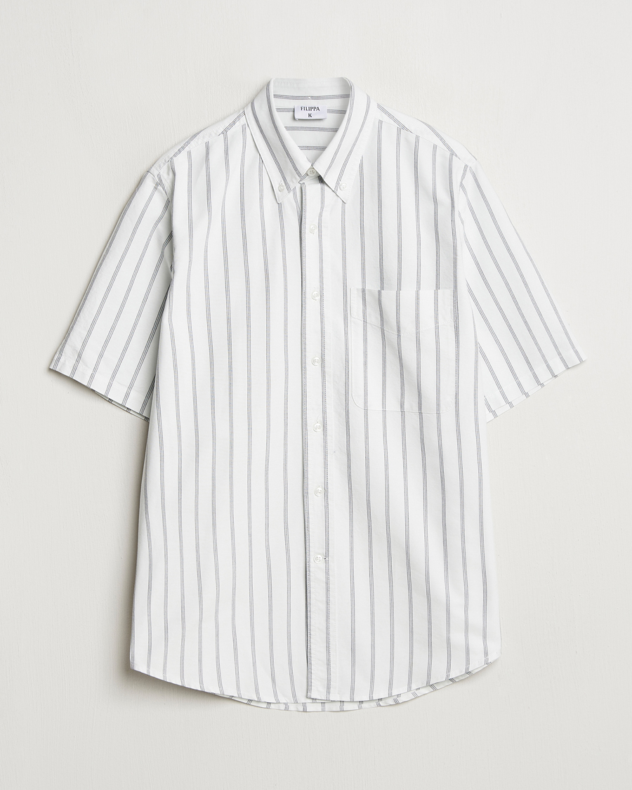 Men | Shirts | Filippa K | Striped Oxford Short Sleeve Shirt Pale Blue/Navy