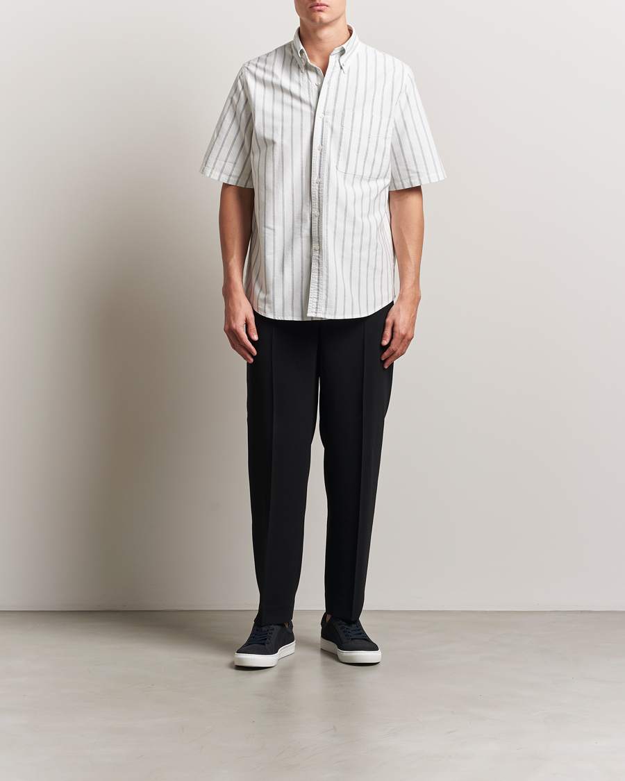 Men | Shirts | Filippa K | Striped Oxford Short Sleeve Shirt Pale Blue/Navy