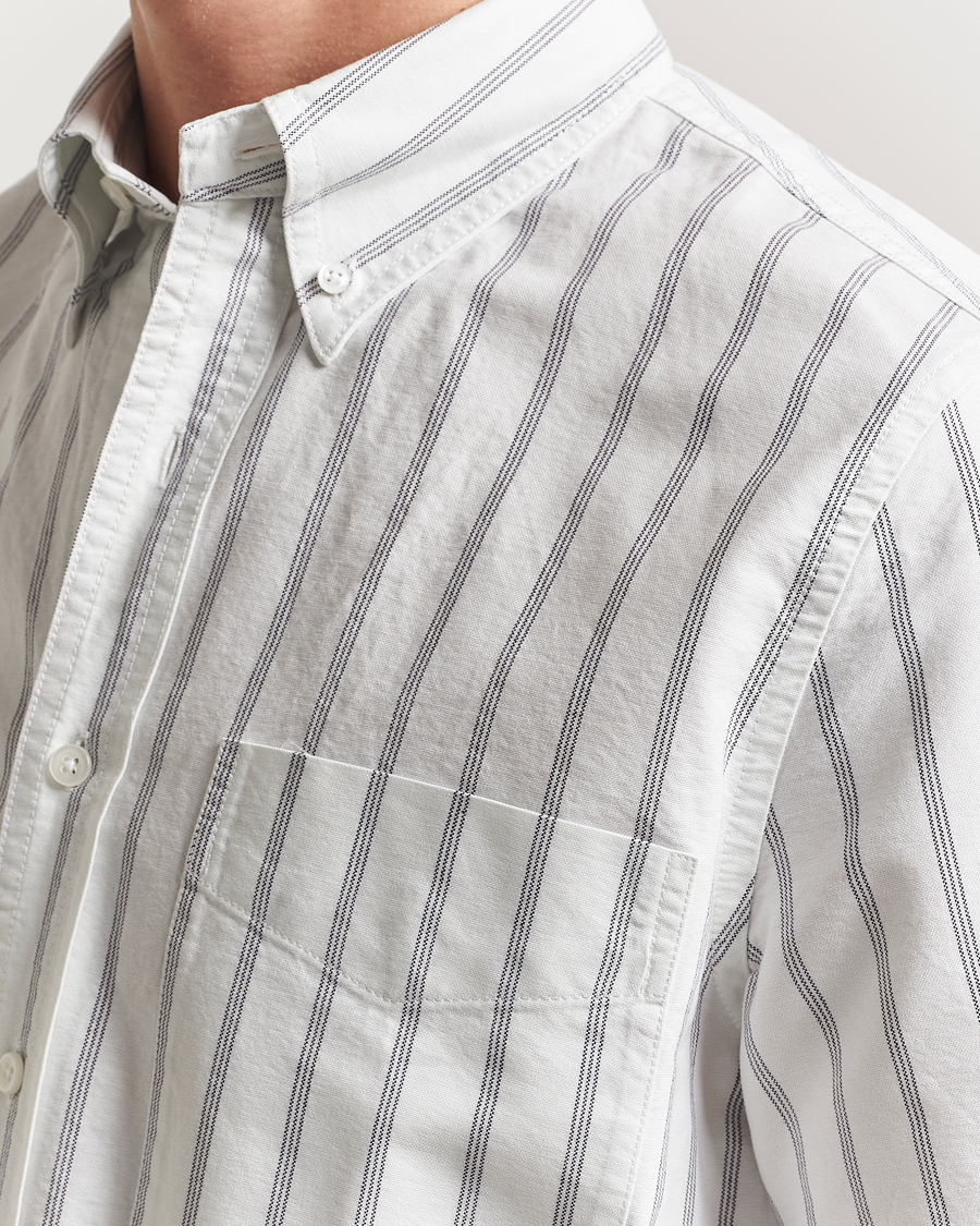 Men | Shirts | Filippa K | Striped Oxford Short Sleeve Shirt Pale Blue/Navy