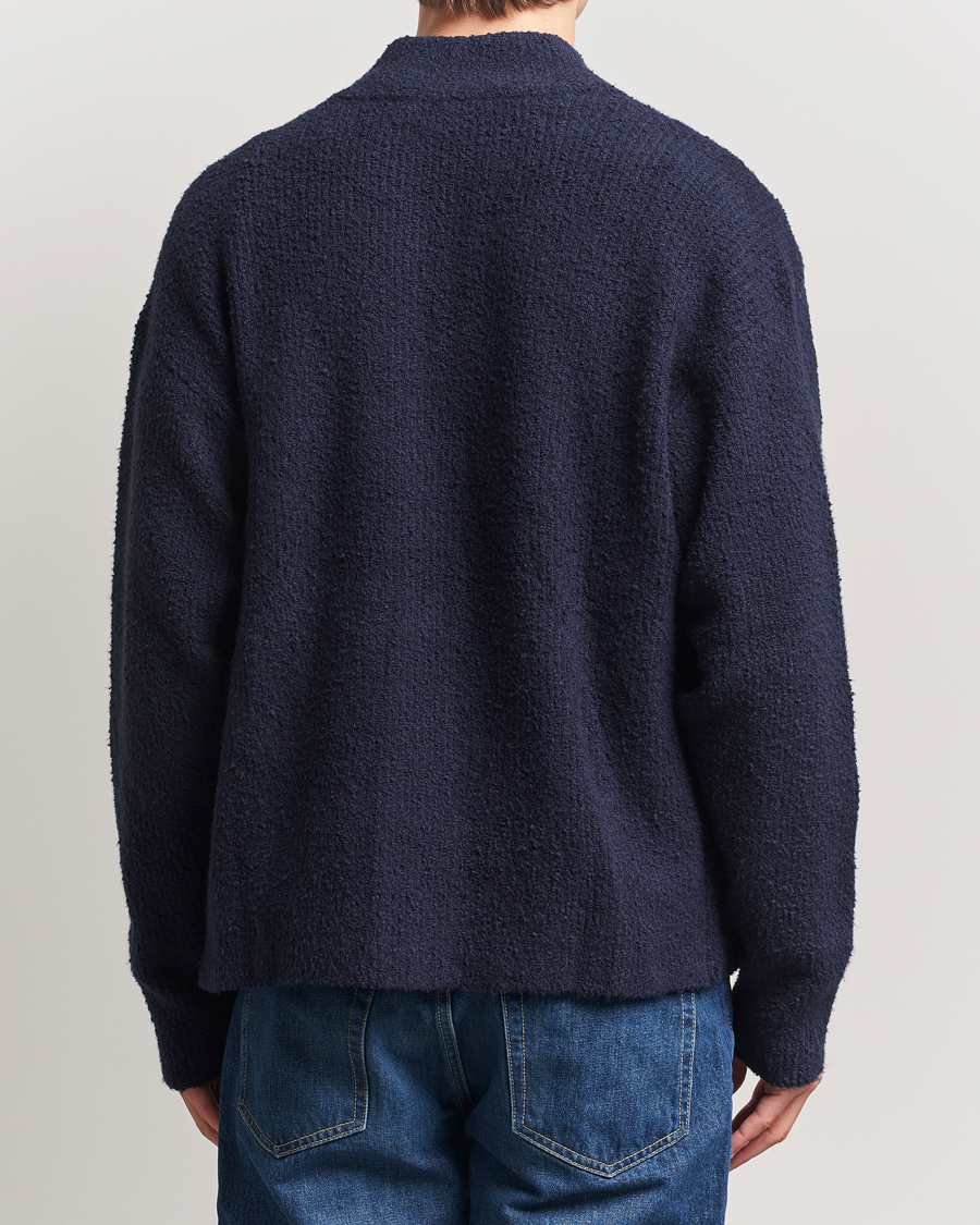 Men | Sweaters & Knitwear | Filippa K | Bouclé Knitted Full Zip Navy