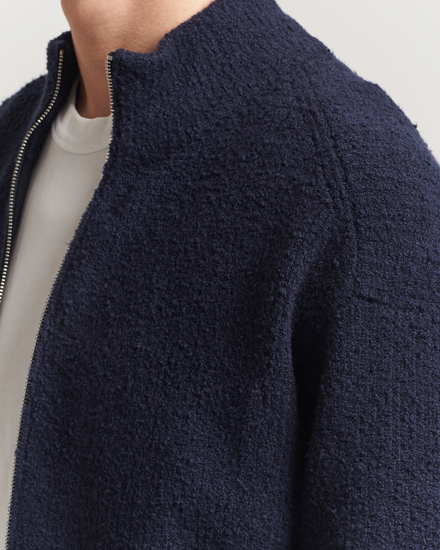 Men | Sweaters & Knitwear | Filippa K | Bouclé Knitted Full Zip Navy