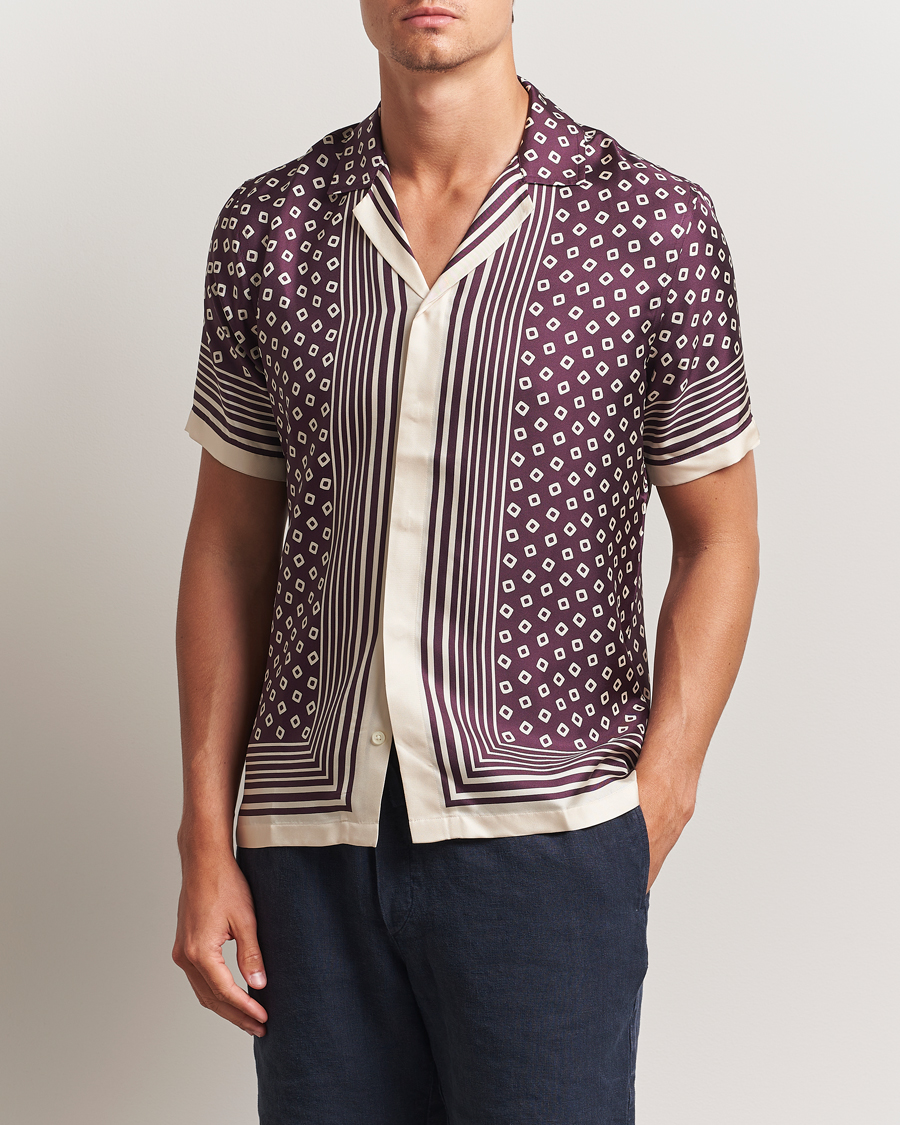 Men | Shirts | Orlebar Brown | Maitan Silk Lumina Short Sleeve Shirt Damson/Latte