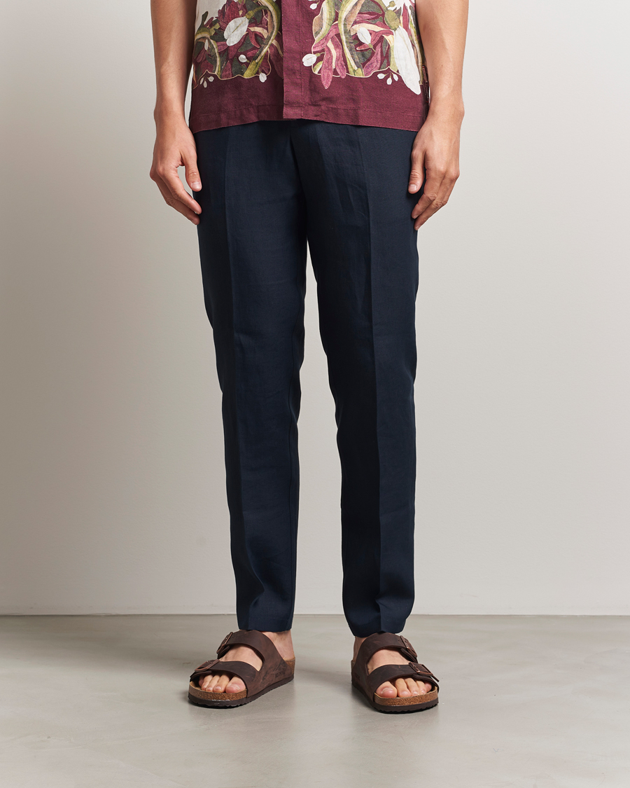 Men | Trousers | Orlebar Brown | Griffon Italian Linen Trousers Night Iris