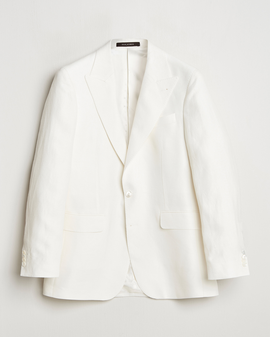 Men | Blazers | Oscar Jacobson | Faldo Diagonal Linen/Tencel Tuxedo White