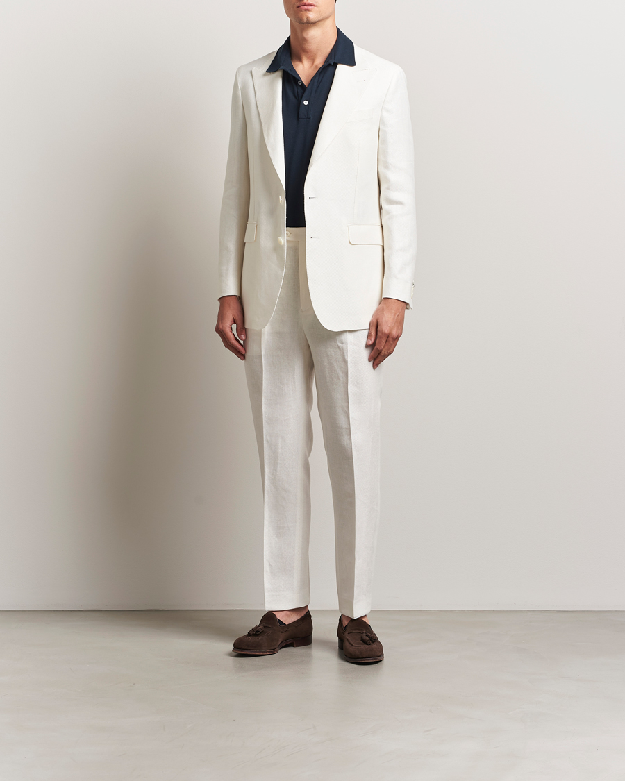 Men | Blazers | Oscar Jacobson | Faldo Diagonal Linen/Tencel Tuxedo White