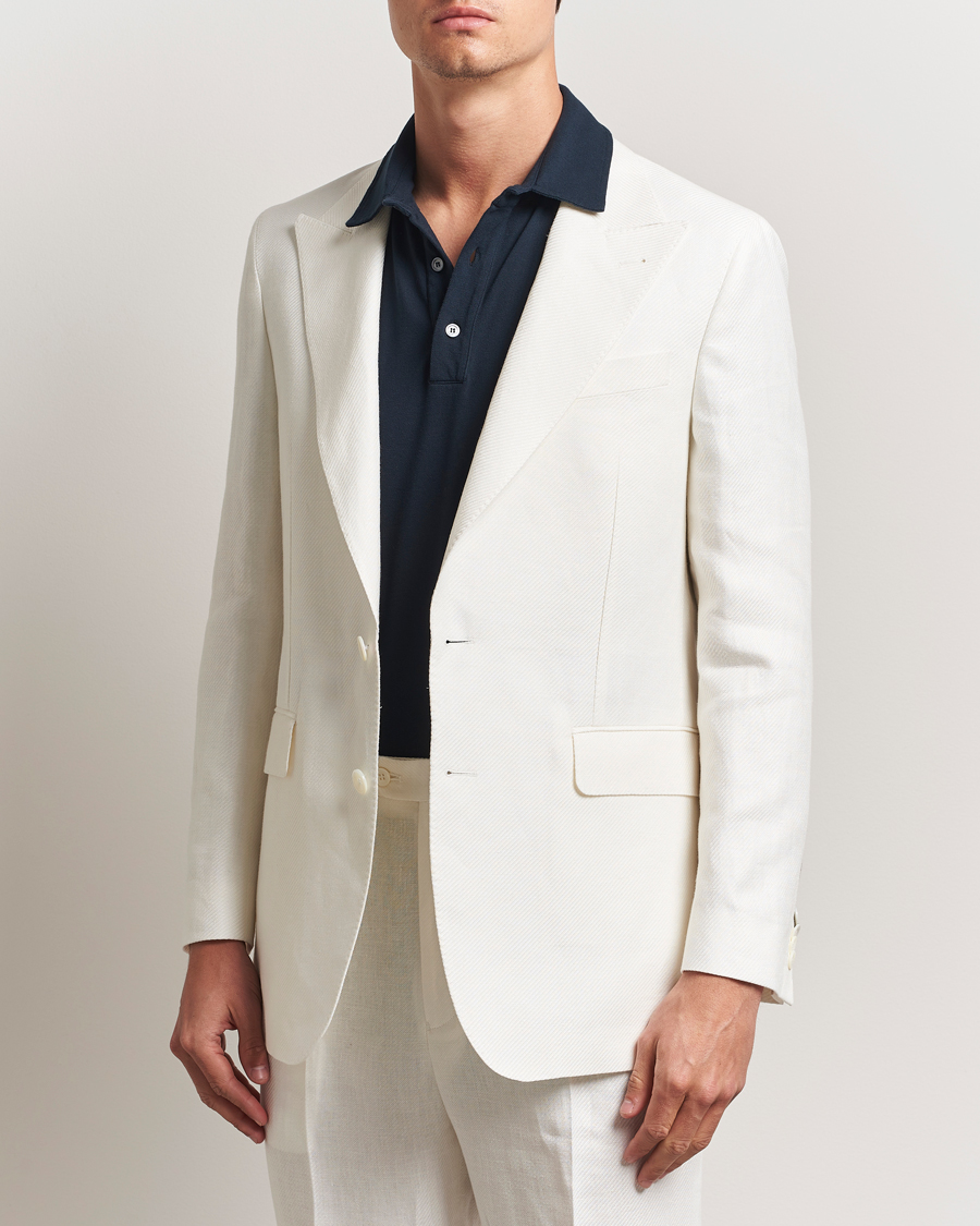 Men | Blazers | Oscar Jacobson | Faldo Diagonal Linen/Tencel Tuxedo White