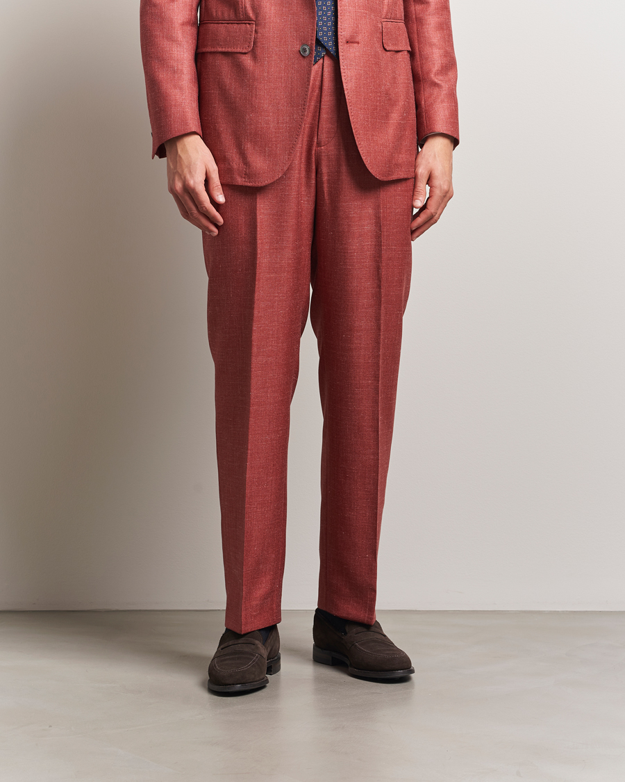 Men | Trousers | Oscar Jacobson | Del S Wool/Silk/Linen Trousers Red