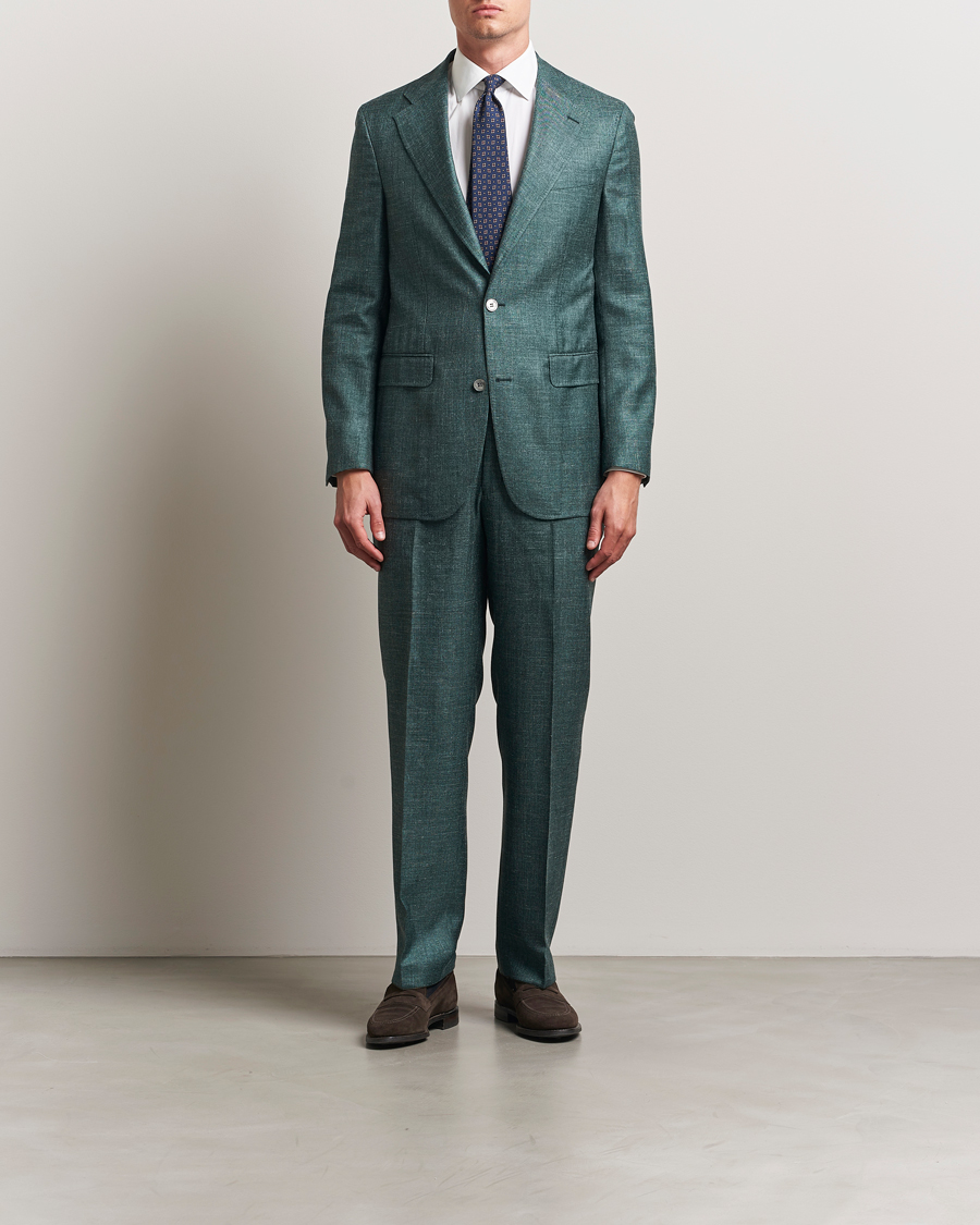 Men | Trousers | Oscar Jacobson | Del S Wool/Silk/Linen Trousers Green