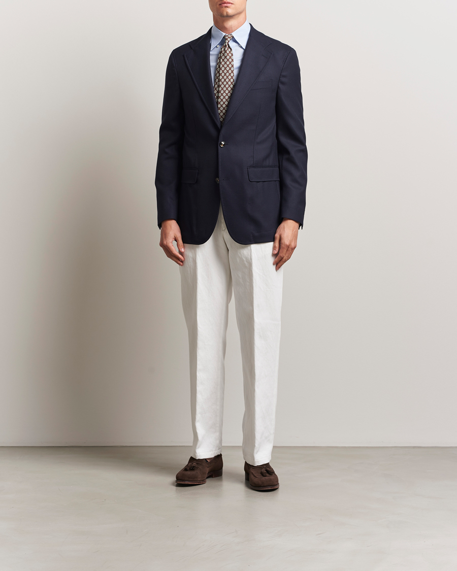Men | Blazers | Oscar Jacobson | Fellow EVO Structured Loro Piana Wool Blazer Navy